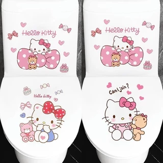 [ความละเอียดสูง กันน้ํา] การ์ตูนน่ารัก เคที แมวห้องน้ําสติกเกอร์ตกแต่งสร้างสรรค์ห้องน้ําห้องส้วมสติกเกอร์กันน้ําฝาชักโครกสติกเกอร์ที่เร