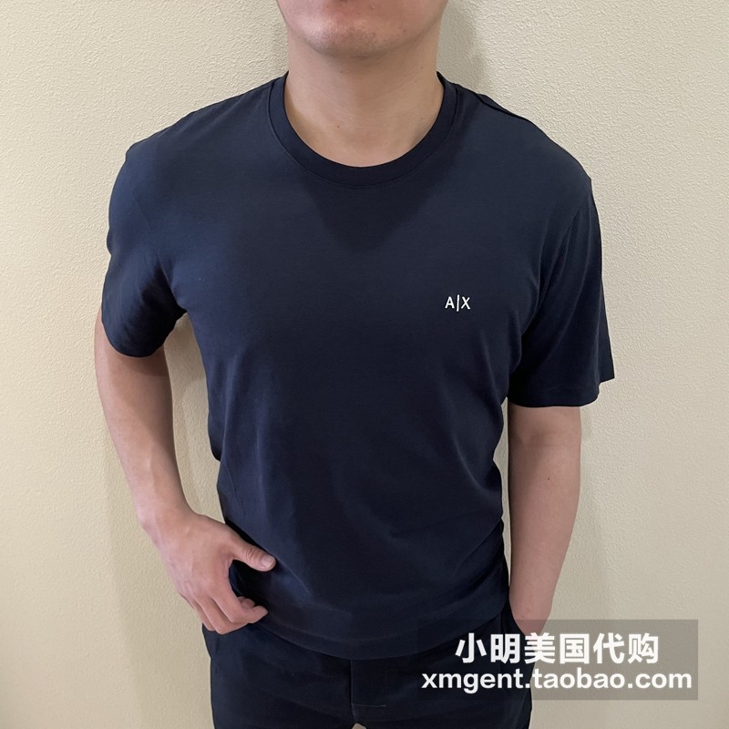 American Armani Exchange Armani AX Mens Casual Fashion Solid Color Thin Bottoming Shirt เสื้อยืดแขนสั้น - รูปที่ 2