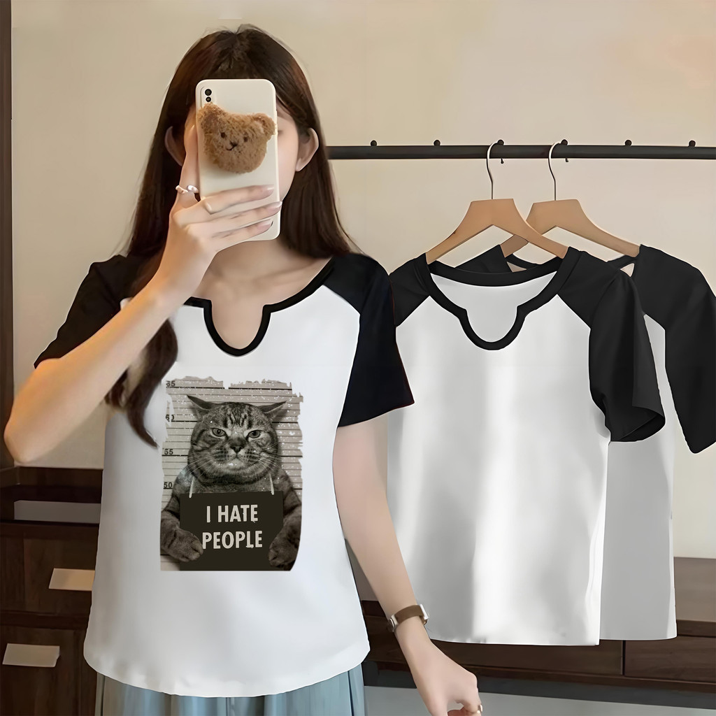 T42.SHOP🌸 สินค้าใหม่ เสื้อทูโทน baby tee เสื้อสาวอวบ สไตล์เกาหลี ลาย 