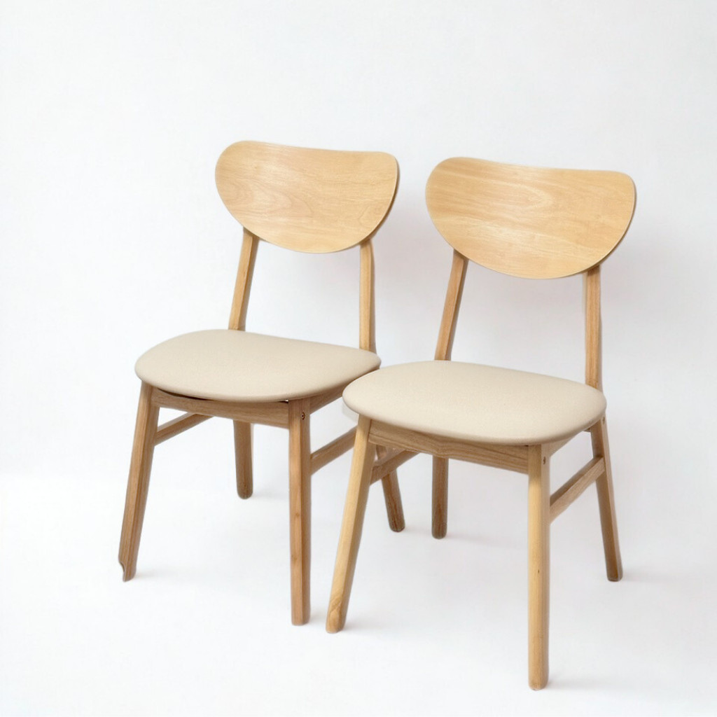 Evergreen Furniture เก้าอี้ไม้ยางพารา เบาะหนัง สไตล์มินิมอล ทำจากไม้ยางพารา C-CBPU (2 และ 4 ตัว / กล่อง) มี 2 สี