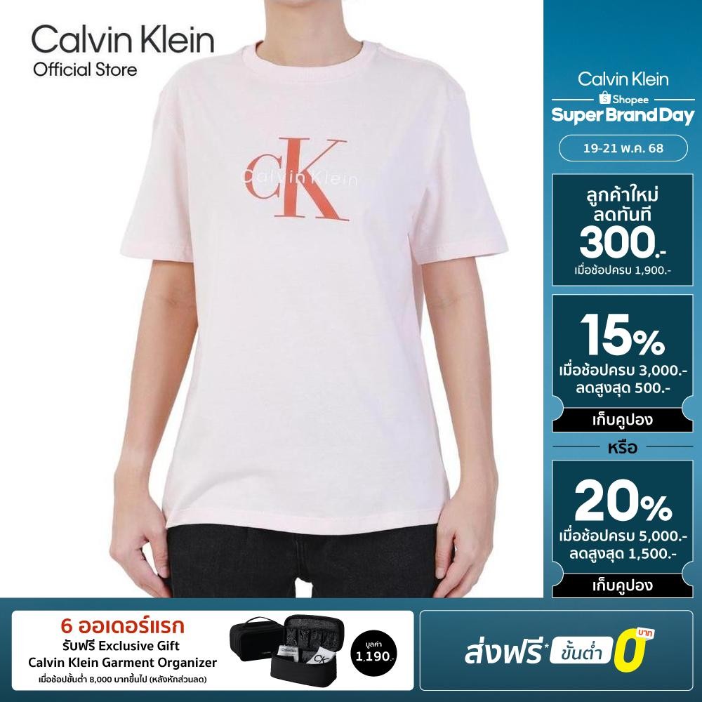 CALVIN KLEIN เสื้อยืดคอกลมแขนสั้นผู้หญิง Monogram Logo ทรง Regular รุ่น 47B864G LN4 - สี Ivory