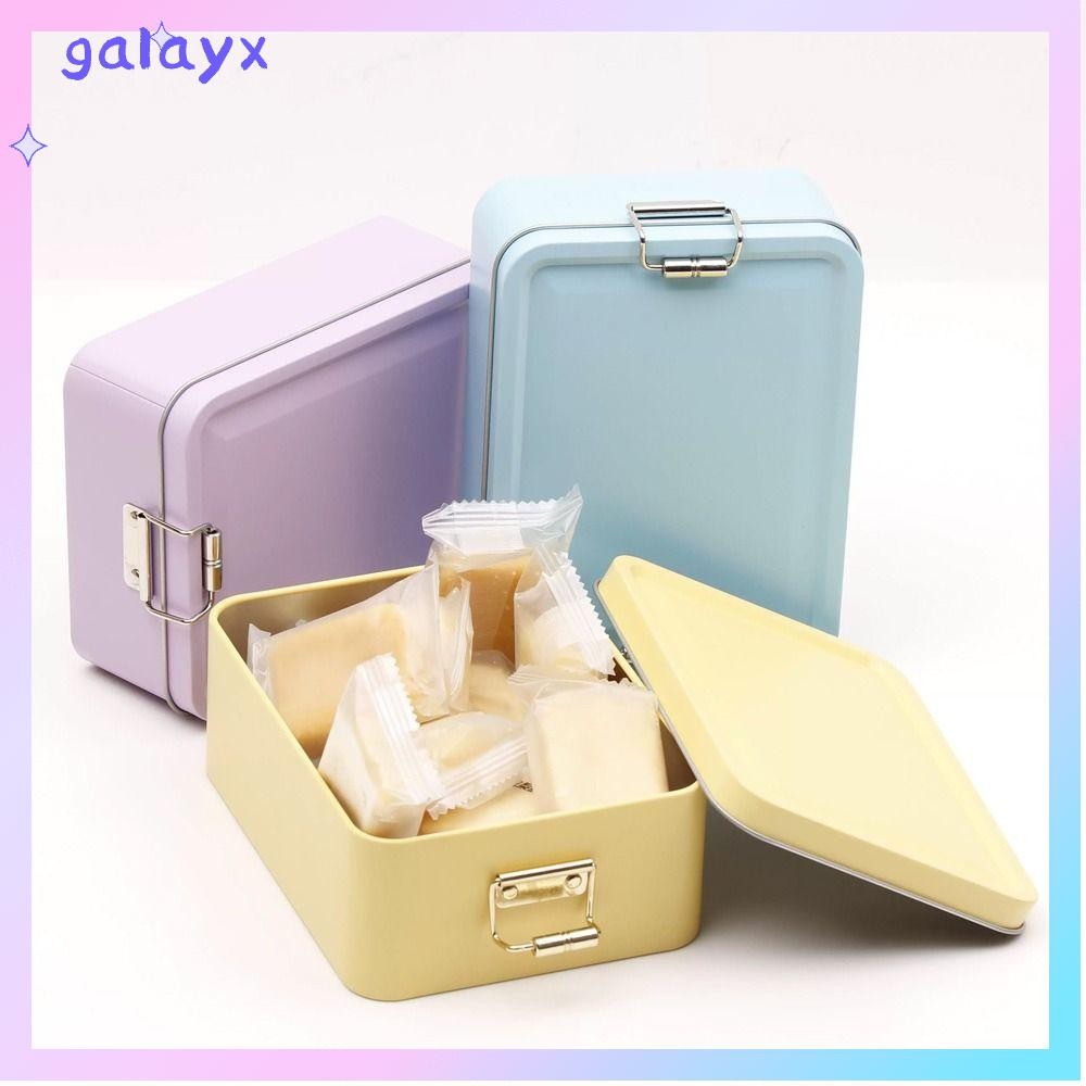 กล่องดีบุก GALAYX พร้อมฝาปิดกล่องเหล็กสี่เหลี่ยมหลายสีรูปร่างสี่เหลี่ยมคุณภาพสูงวัสดุทนทานพร้อมหัวเข็มขัดกล่องเหล็กองค์กรห้องครัว
