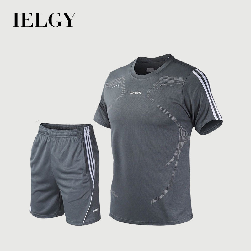 IELGY ฤดูร้อนชุดกีฬาผู้ชายแขนสั้นชุดกีฬาวัยรุ่นกางเกงขาสั้นขนาดใหญ่หลวมชุดลําลอง