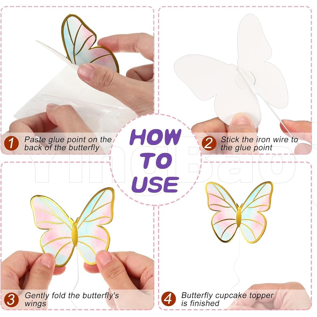 10 ชิ้นผีเสื้อเค้ก Toppers,3D ผีเสื้อ Cupcake Topper Pick สําหรับวันเกิด Baby Shower งานแต่งงานตกแต่งเค้ก - รูปที่ 3