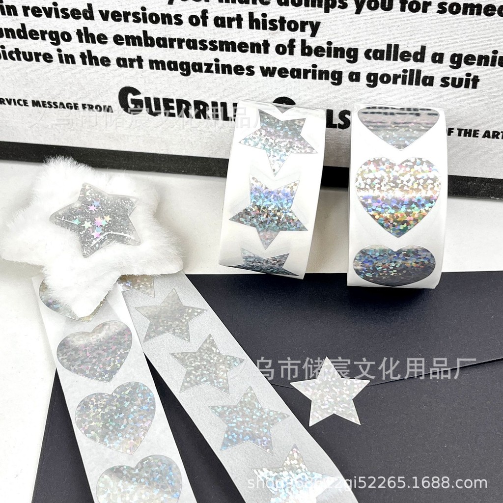 Ins Glitter Laser Love สติกเกอร์สติกเกอร์ติดด้วยตนเองตกแต่งกันน้ําซีลสติกเกอร์คู่มือสติกเกอร์