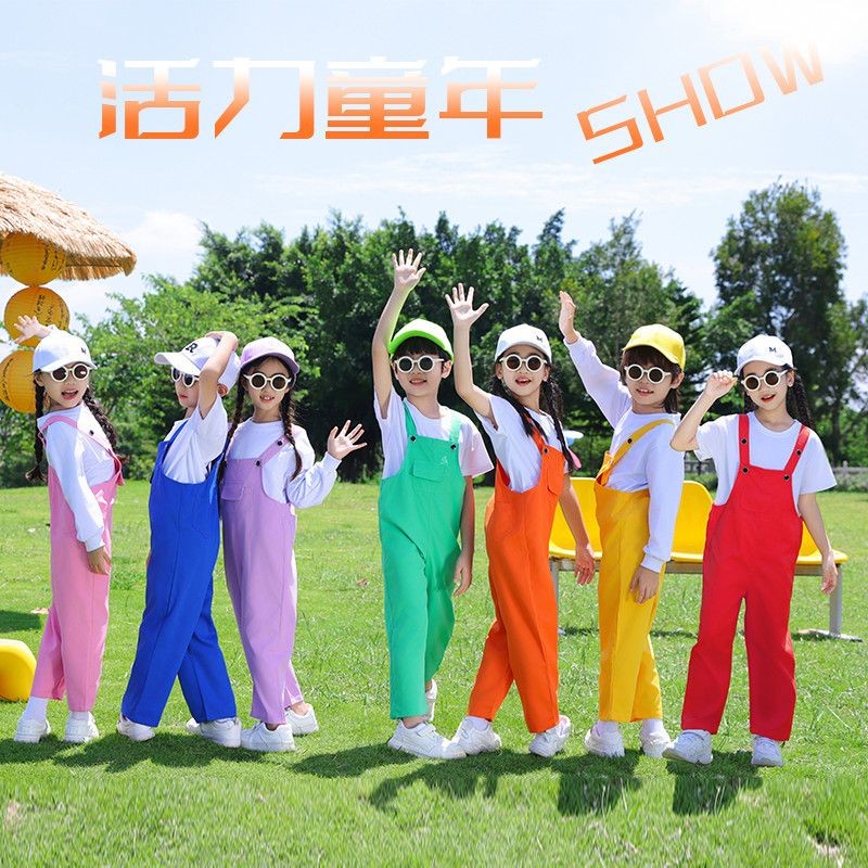 เครื่องแต่งกาย Chorus สําหรับเด็ก Overalls นักเรียนประถมสี Dopamine Class เครื่องแบบประสิทธิภาพเครื่องแบบกีฬาการประชุมเชียร์ลีดเดอร์ทีม