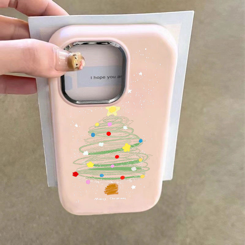 ส่งจากไทย ต้นคริสต์มาสทาสีง่าย IPhone 16 15 11 13 14 12 Pro Max XR 7 8 SE2020 Solid Color Shockproof Case