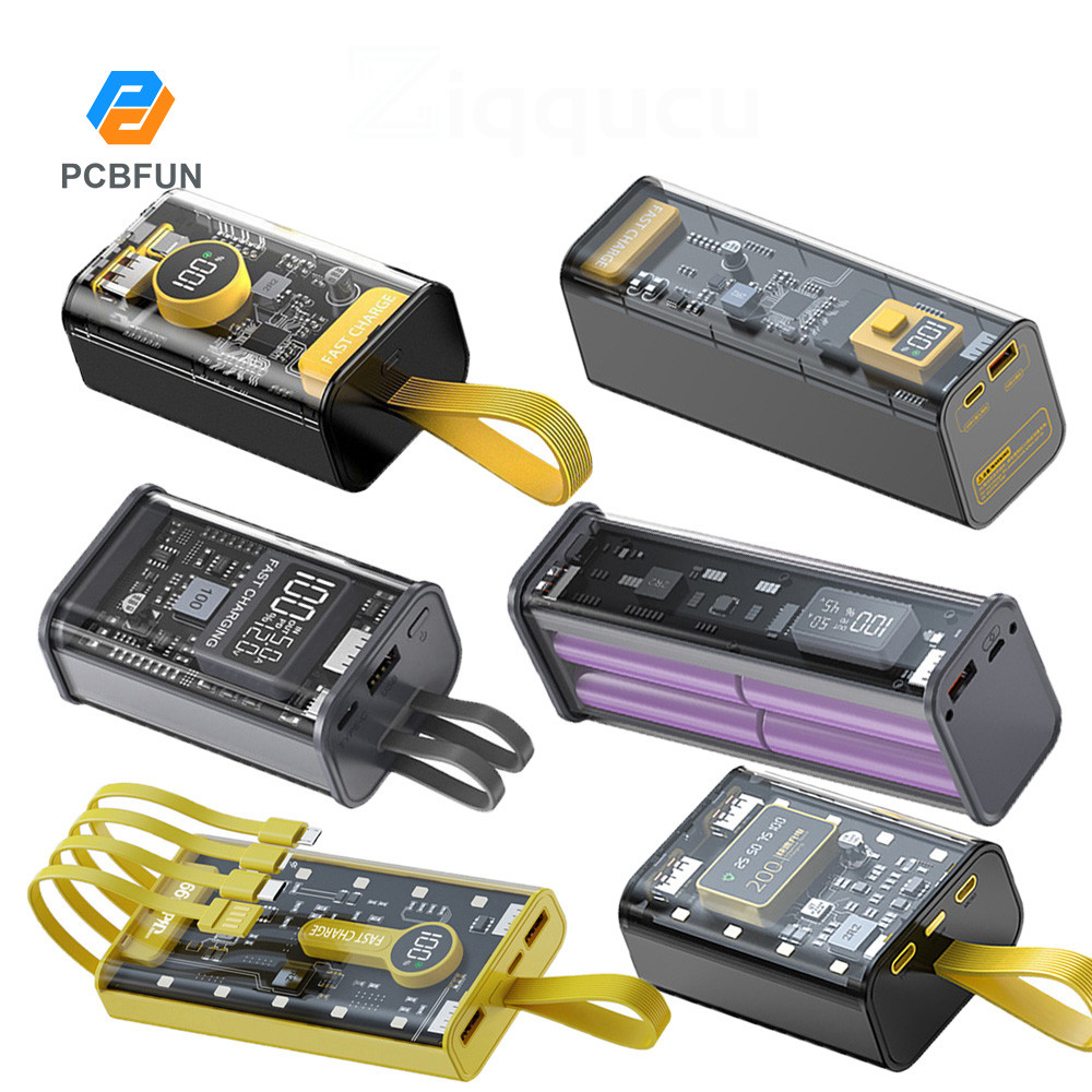 Pcbfun 18650/1700 3/2/8 แบตเตอรี่แบบพกพา DIY Power Bank พร้อมไฟกลางคืน PD22.5W ไม่มีแบตเตอรี่
