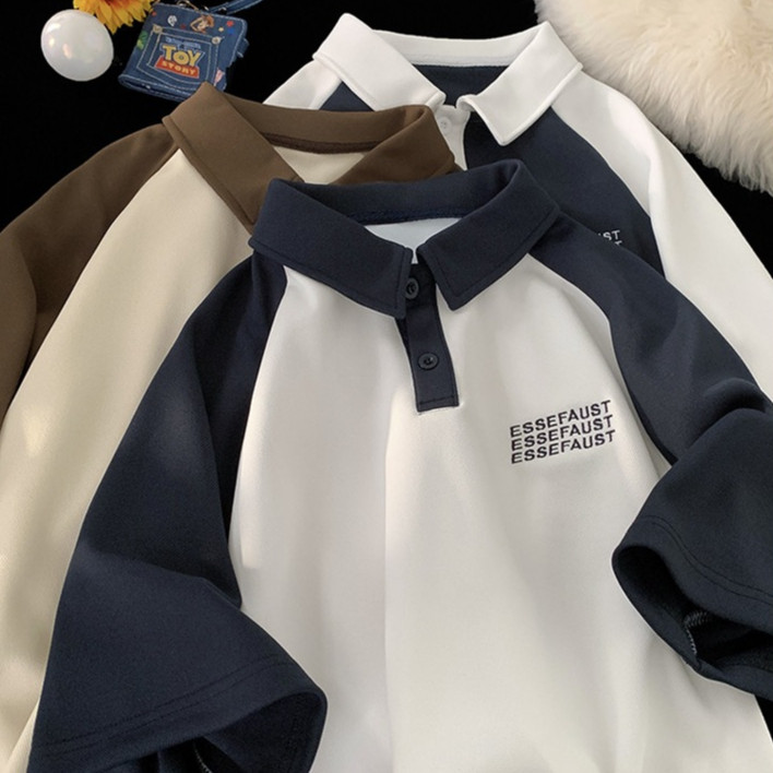 BECoolMan-เสื้อโปโลฤดูร้อน  แขนสั้นคอปกผู้ชาย  พิมพ์ลายตัวอักษร  ลำลอง  ขยายใหญ่  วิทยาลัย