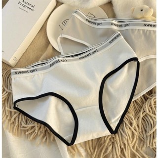 กางเกงชั้นใน ผู้หญิง ผ้าฝ้าย สีพื้น ขอบเอวพิมพ์ลาย ผ้านิ่ม ส…