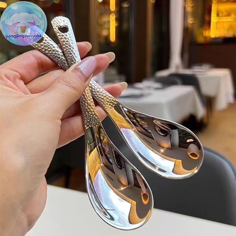 Yangwen ช้อนซุปสแตนเลส Deepen ช้อนความจุขนาดใหญ่กระจกสีเงิน Polishing Flatware ซุปข้าว Home Kitchen Tableware.