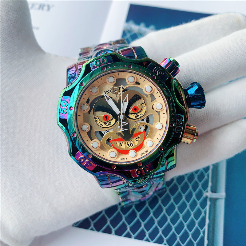 BEST sellers QUARTZ Watch Invicta JOKER โจ๊กเกอร์สีหน้าปัดใหญ่ปฏิทินสามมิติควอตซ์แถบเหล็กนาฬิกา6IXZ