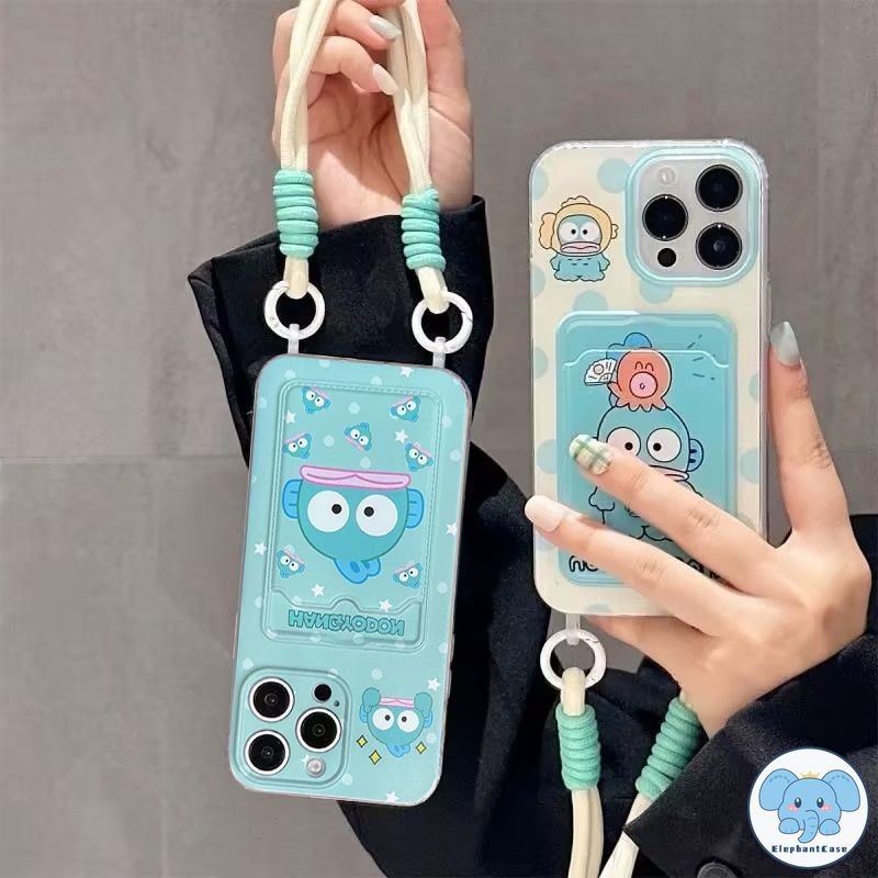 การ์ตูน HANGYODON เข้ากันได้เคสไอโฟน 16 11 13 12 15 14 XR Pro Max X XS Max 7 8 16 15 Plus SE 2020 เชือกกระเป๋าสตางค์บัตร