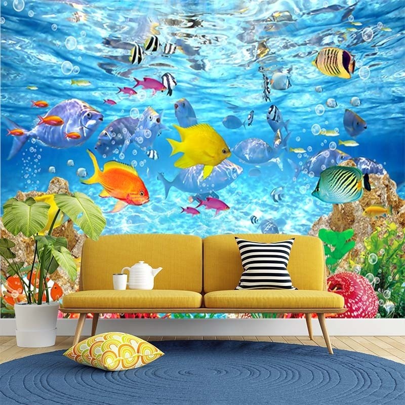 วอลล์เปเปอร์ที่กําหนดเองภาพจิตรกรรมฝาผนัง โลกใต้น้ําทะเลปะการัง Reef ปลาโชลภาพจิตรกรรมฝาผนังวอลล์เปเปอร์สําหรับห้องนอนห้องนั่งเล่นโซฟาทีวีโรงแรมตกแต่งผนังสติก