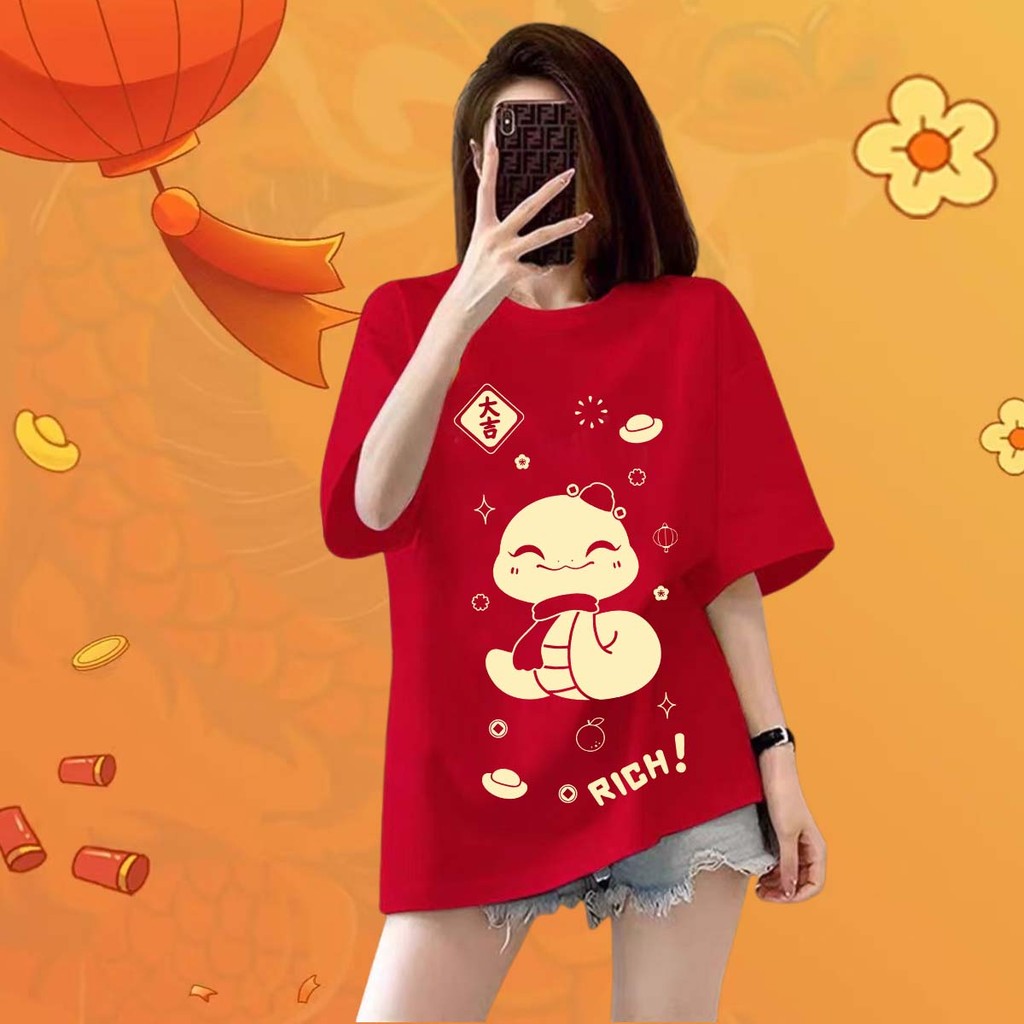 COD (จัดส่งในกรุงเทพฯ) MAO Shop เสื้อปีใหม่ มะเส็ง ลายงูจักรราศี ลายมังกรตรุษจีน สีแดง สําหรับผู้ชาย ผู้หญิง