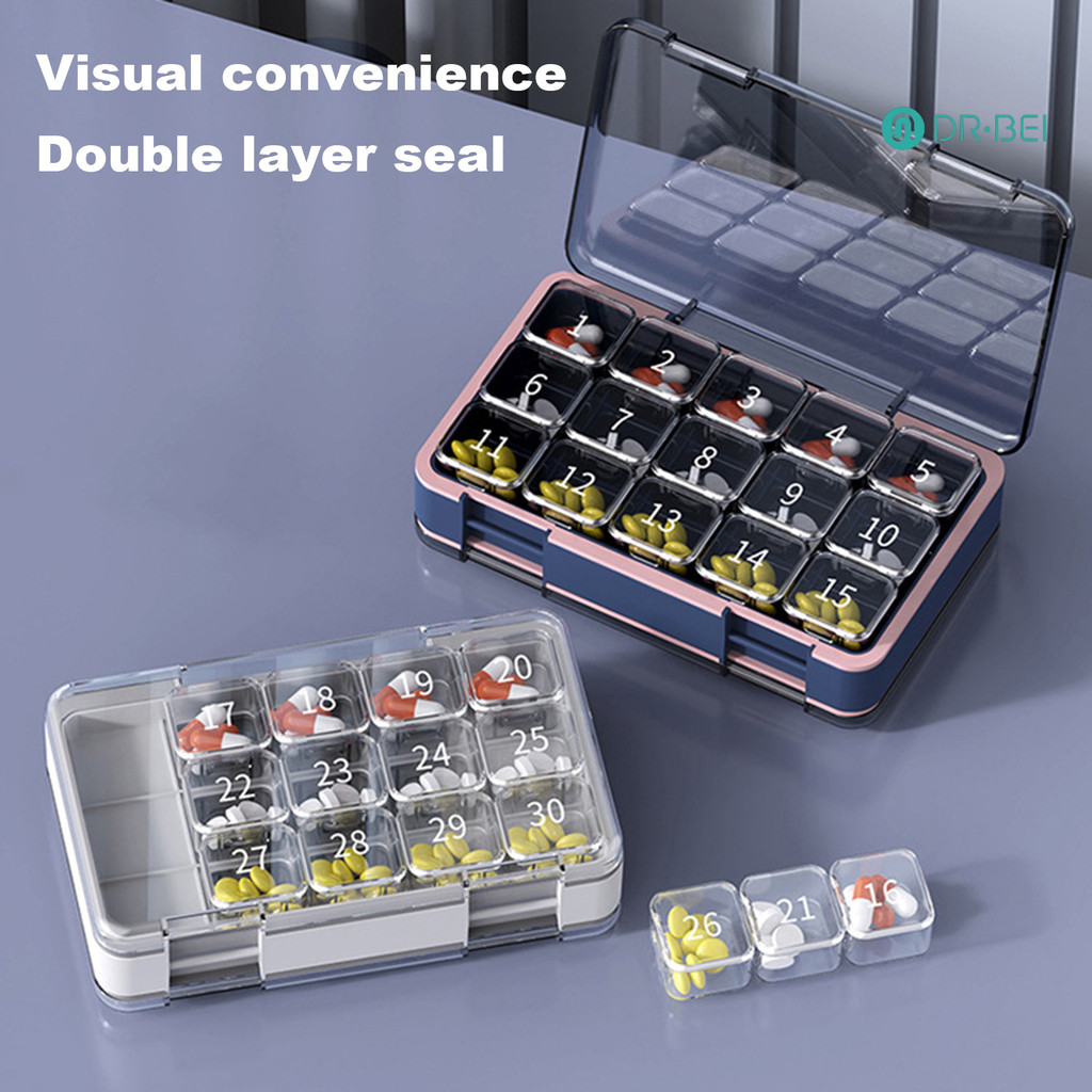Dr.bei รายเดือน Pill Organizer กล่องเก็บของโปร่งใสเกรดอาหาร BPA ฟรีขนาดใหญ่ความจุ 30 วันกล่องยา Organizer