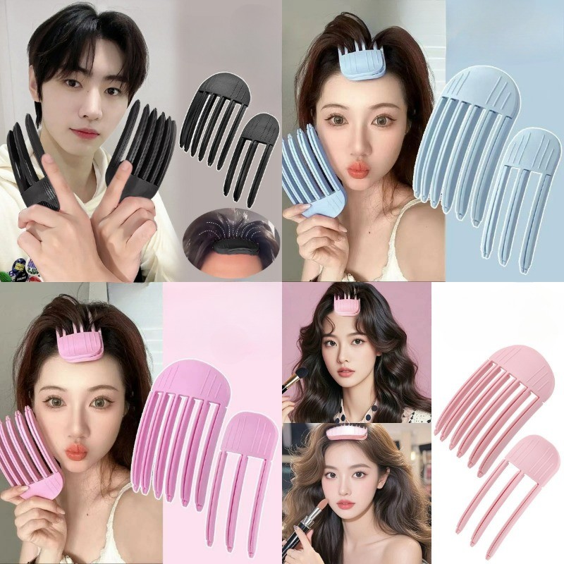 MagpieNew Blue and Black Wind-shaped Comb Hair Root Natural Fluffy Bangs Clip ผู้ชายและผู้หญิงไม่มีรอยต่อคลิปผมคลิปจัดแต่งทรงผม Headwear🔥 รวมภาษีแล้ว