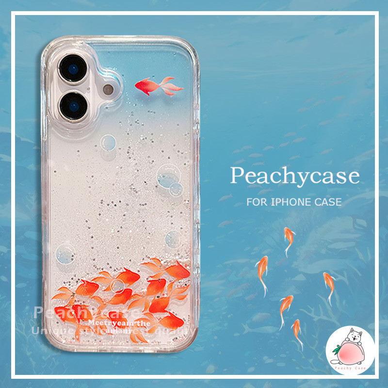 Ins Bubbles Gold Fish Glitter Quicksandเคสโทรศัพท์สําหรับiPhone 16 15 14 13 12 Pro Max 11 16PlusอะคริลิคShock Proofโปร่งใสปกหลังปลอก