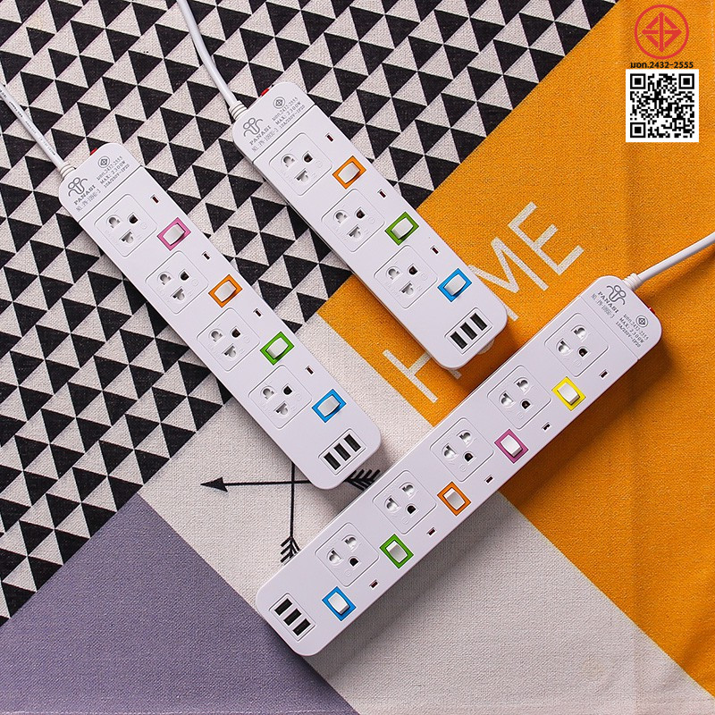 ปลั๊ก3ตา ปลั๊กไฟ มอก แท้ USB สาย 5 เมตร ปลั๊กพ่วง สามตา มาตรฐาน มอก. 10A 2300W power socket พร้อมสวิตช์ปิด-เปิด