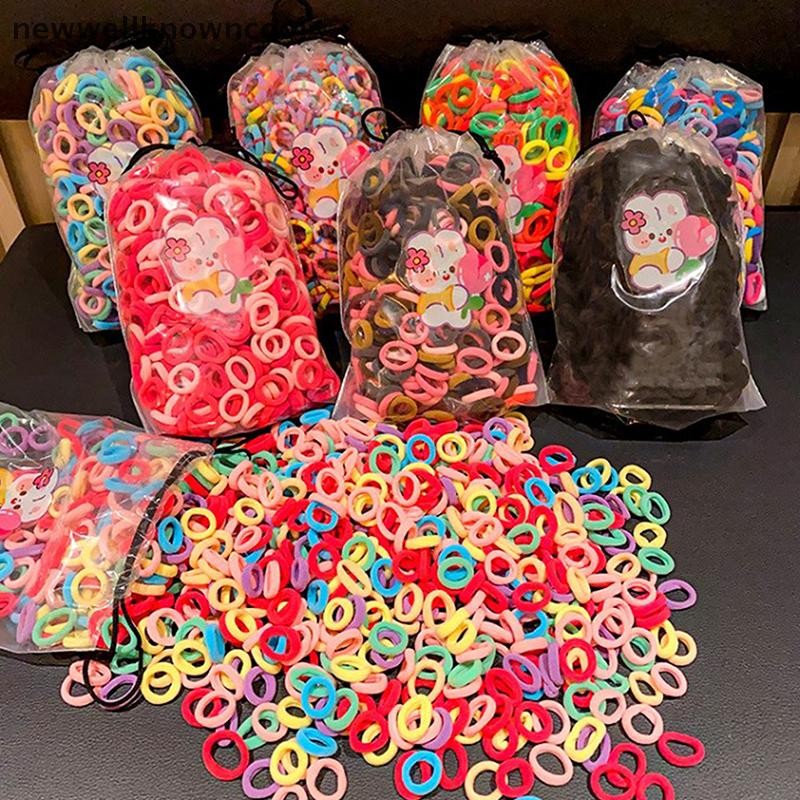 Newwellknowncool 100PCS สีสัน Basic ไนลอน Ealstic ผมเด็กผู้หญิงผู้ถือผมหางม้า Ties Scrunchie Mini Headwear ยางรัดผมเชือก AAD