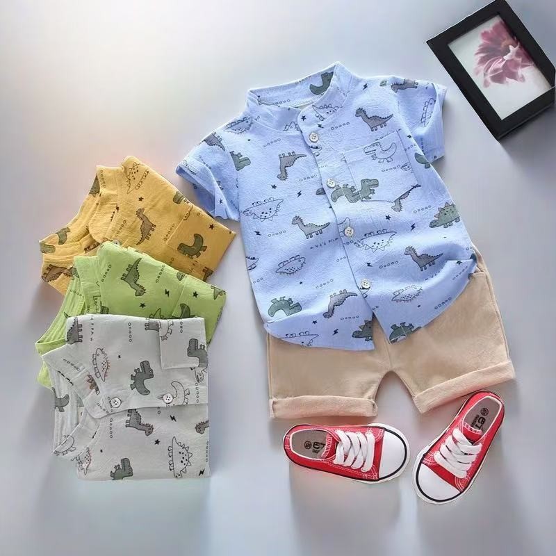 เสื้อผ้าเด็กผู้ชาย ชุดเด็ก1-4ขวบ เชิ้ตคอจีน+กางเกง