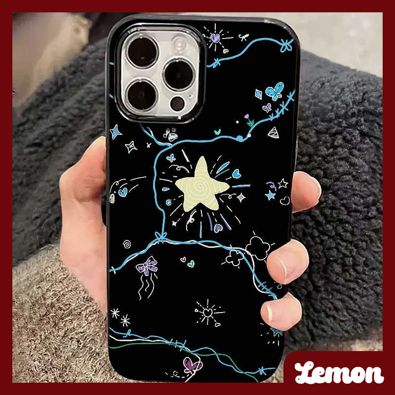 Star Heoni เปลือกนิ่มลูกอมสีดําสําหรับเคส iPhone 16Promax 15 15Promax 14Promax 14plus 13pro 13Promax 11 11pro 12Promax 12mini XR 7p 8Plus