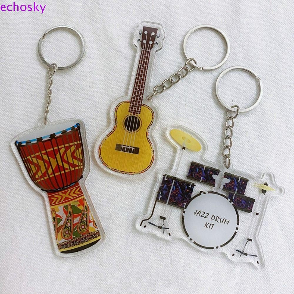 Echosky กีตาร์พวงกุญแจอะคริลิค, Ukulele VIOLIN กีตาร์จี้,เครื่องมือ Key Chain Cello กลองชุดแซ็กโซโฟน