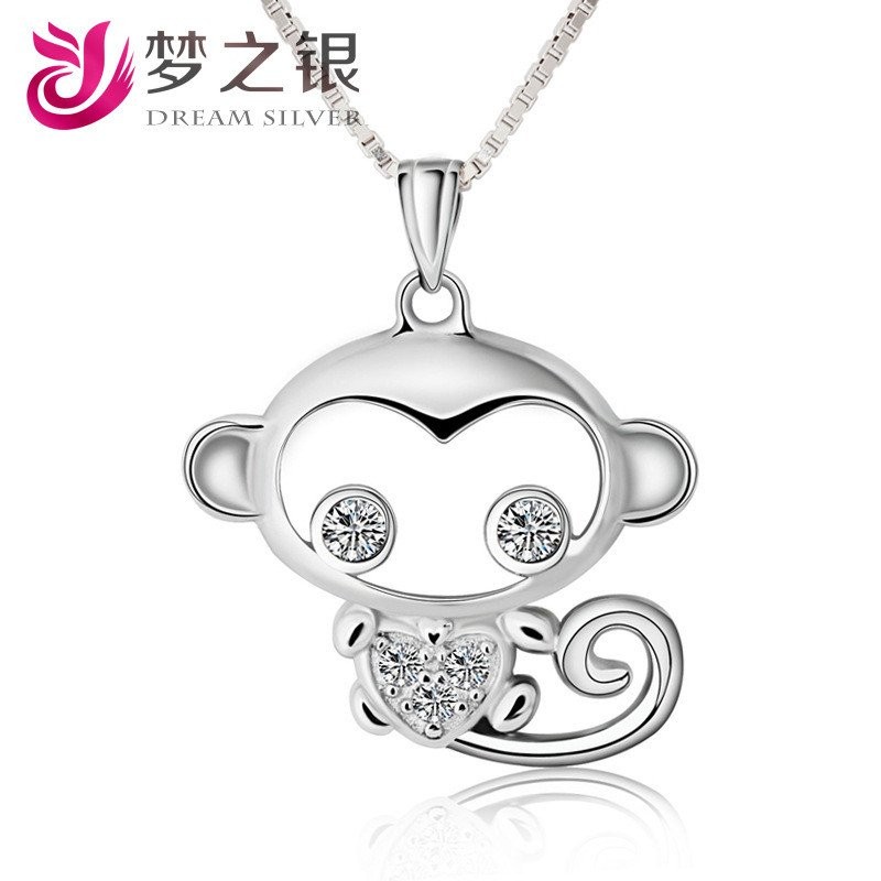 S925จี้ลิงเงินแท้สิบสองราศีปีวอกปีนักษัตรแฟชั่นการ์ตูนรักสร้อยคอเครื่องประดับ