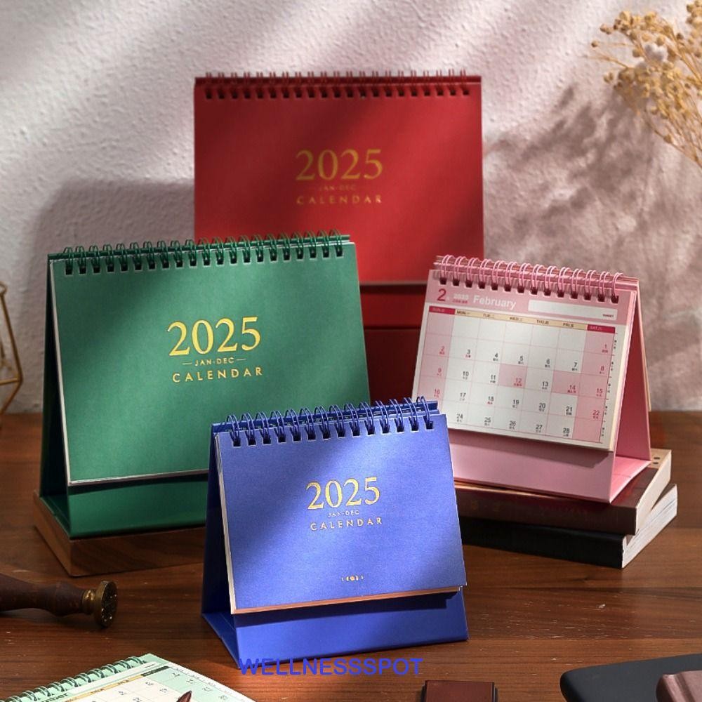 Wellnessspot 2024-2025 ปฏิทินตั้งโต๊ะ Creative 2025 นักวางแผนรายเดือนกระดาษหนาวาระรายปีพร้อมสติกเกอร์ยืนพลิกปฏิทินของขวัญ