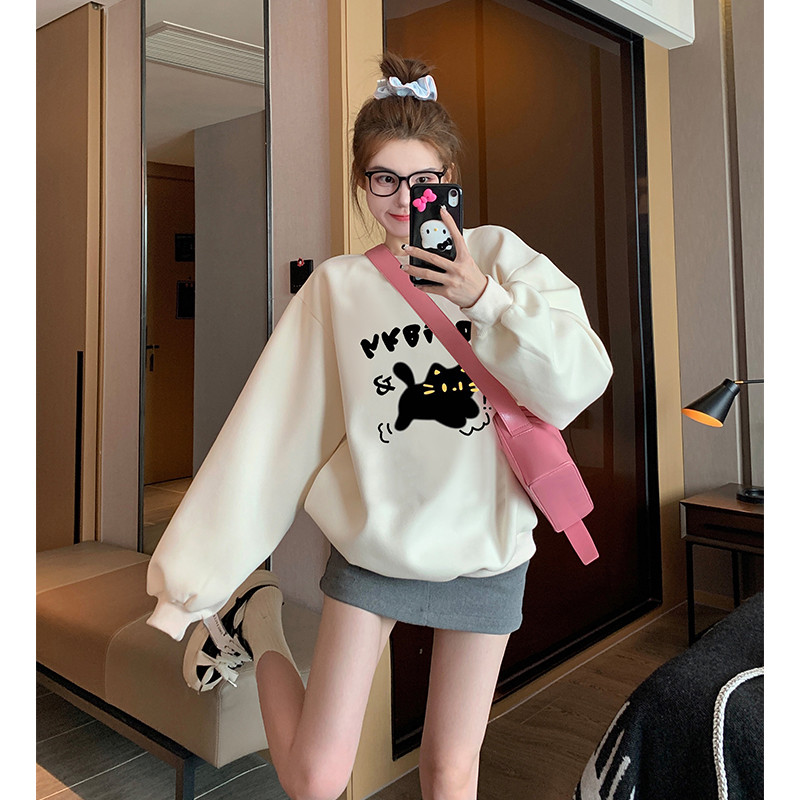 (จัดส่งตลอด 24 ชั่วโมง）Angle Officialเสื้อสเวตเตอร์คอกลมสไตล์เรโทรสำหรับผู้หญิงเสื้อทรงหลวมยอดนิยมสำหรับคนตัวเล็ก#18