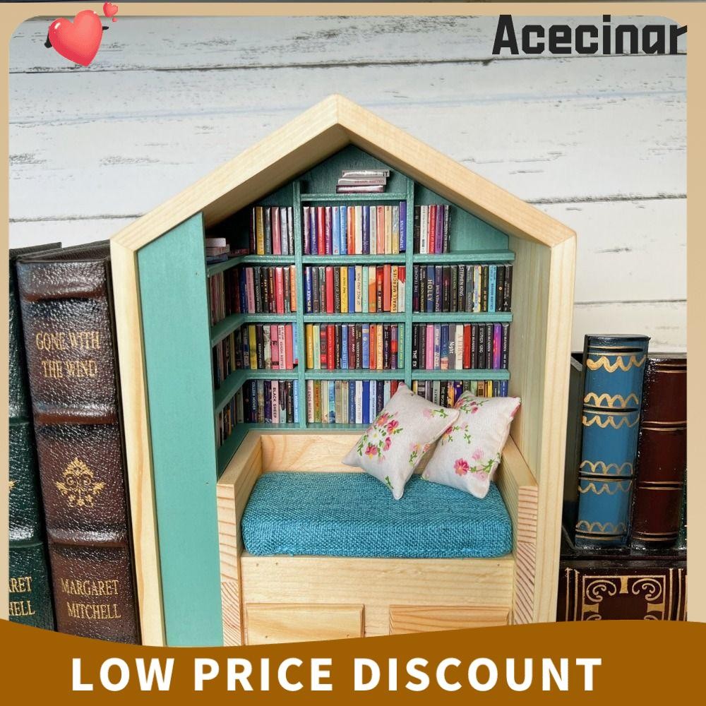 Acecinar ความวิตกกังวล Bookroom,ชั้นวางหนังสือตกแต่งไม้ Miniature ไม้ Bookroom, เดสก์ท็อปเครื่องประดับ Shake Away Your ความวิตกกังวล Fidget ของเล่น Bookroom Sensory