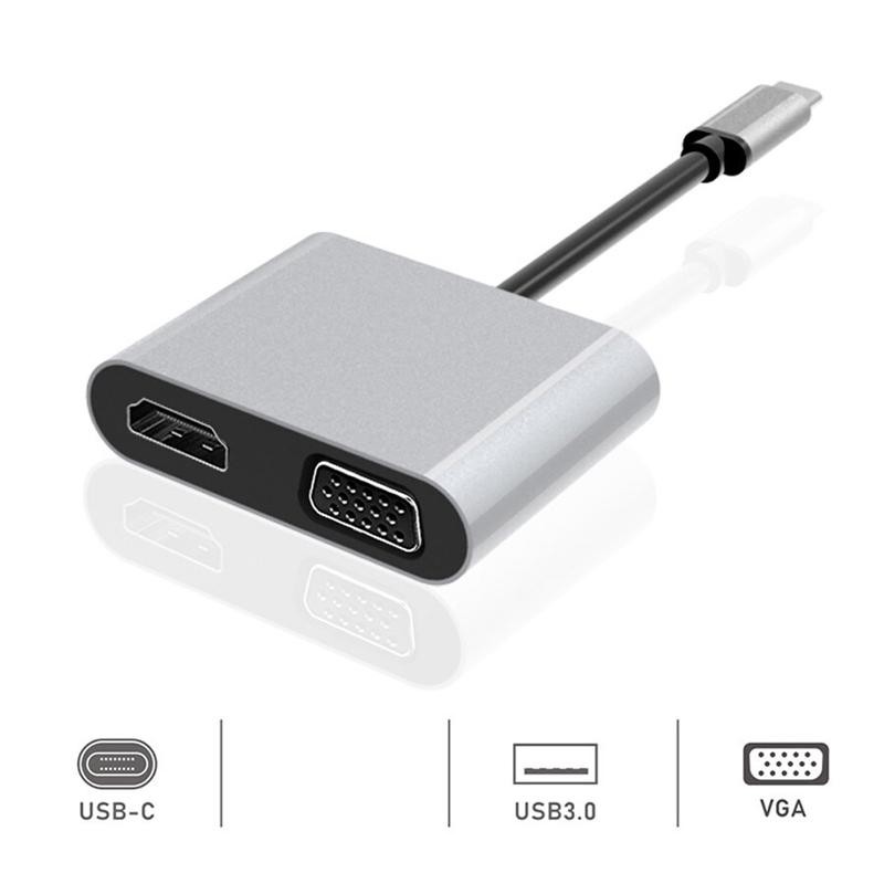 MonQiQi ตัวแปลงหญ อะแดปเตอร์ Type C to HDMI+ VGA USB3.1type-c video cable, USB3.1 Type-c To HDMI female + VGA