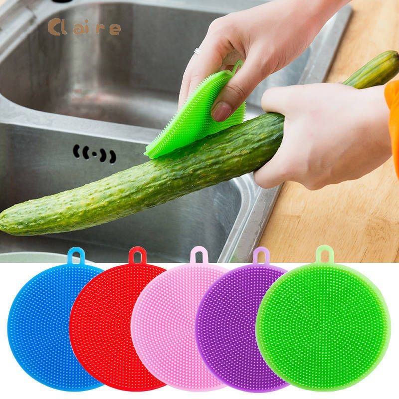 COD แผ่นล้างจานซิลิโคน ทำความสะอาดจาน แผ่นเอนกประสงค์ วางแก้วน้ำ Silocone Kitchen Sponge Claire