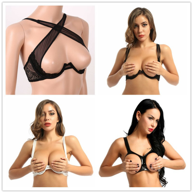Nikiikoo Womens See Through Sheer Mesh Lingerie Adjustable Spaghetti Shoulder Straps Crisscross Front Underwired Bra Top