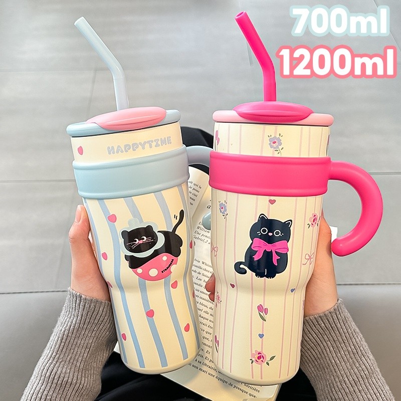 ไอซ์ไฟท์เตอร์คัพ แก้วน้ำสแตนเลส 700/1200ml ความจุขนาดใหญ่ มีที่จับ 304/316 กระบอกน้ำเก็บความเย็น