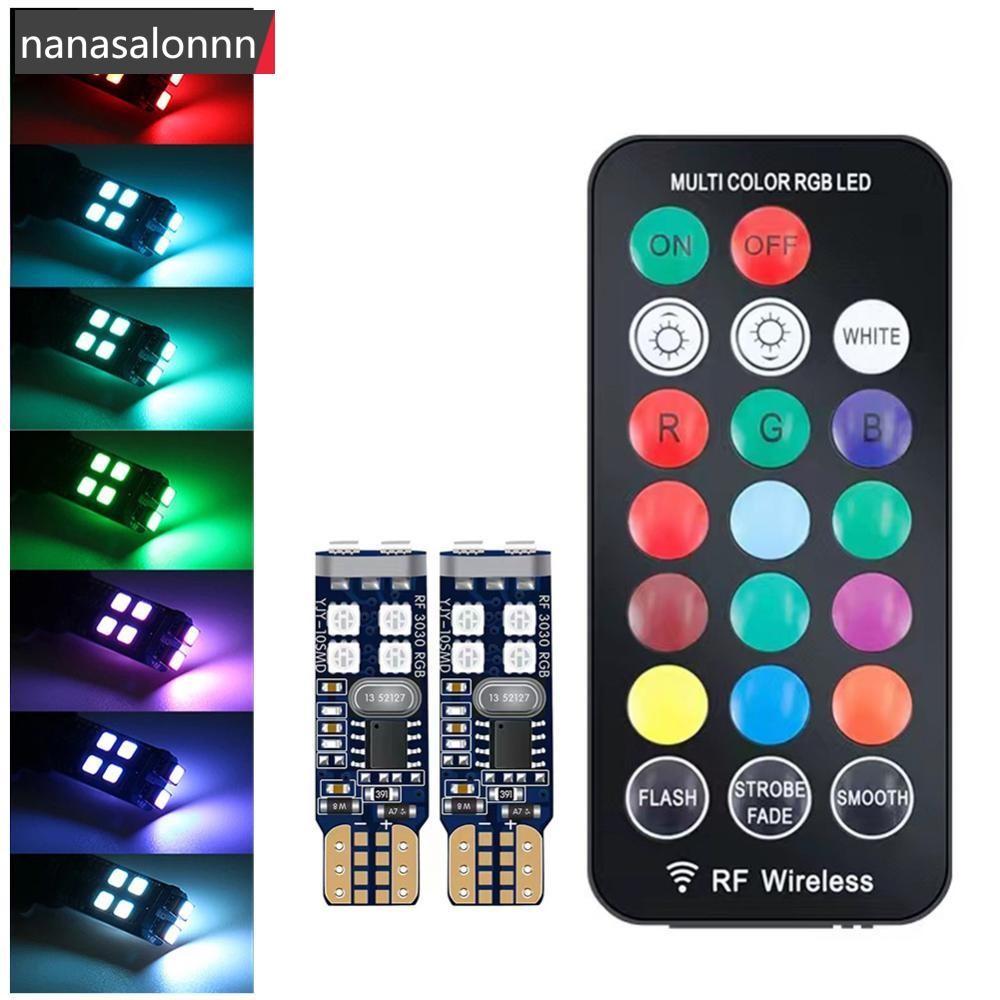 Nanasn| T10 W5W รถยนต์ RF ควบคุม RGB Leds DC 12V อ่าน LED Autos ที่จอดรถวันโคมไฟป้ายทะเบียน Strobe ตําแหน่งโดมสัญญาณไฟ Q4Y2[NVEP]