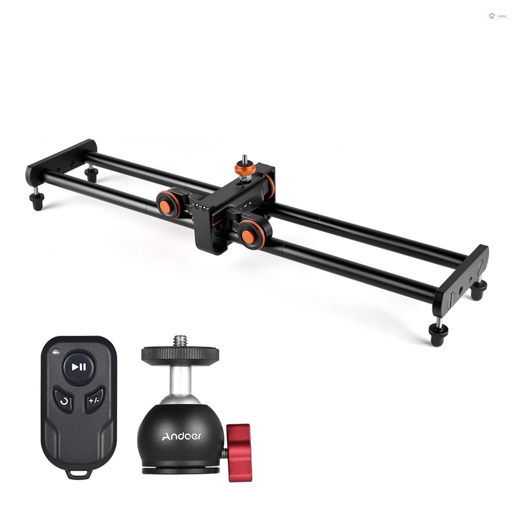 Andoer กล้องวิดีโอ Dolly Slider ชุด 3 ล้อ Auto Dolly รถ 3 ความเร็วปรับได้ + 60 ซม./23.6in รางกล้อง Slider + อะแดปเตอร์หัวบอลแบบยืดหยุ่นพร้อม Wirelss รีโมทคอนโทรล f