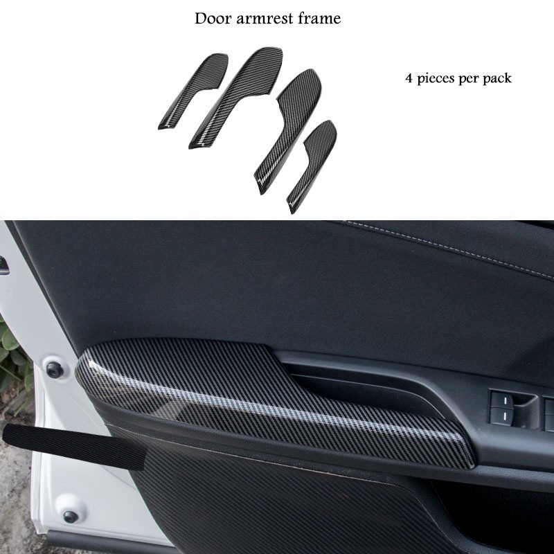 Auto ภายใน ABS คาร์บอนไฟเบอร์ประตู Armrest แผงประตูชามตกแต่งกรอบสติกเกอร์รถสําหรับ Honda Civic 2016-2020 อุปกรณ์เสริม