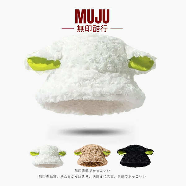 หมวก หมวกกันแดด Muji Cool Lamb Hat 2024 ใหม่หมวกชาวประมงหญิงน่ารักอบอุ่นฤดูหนาวหูใหญ่ตุ๊กตา Baa หมวก