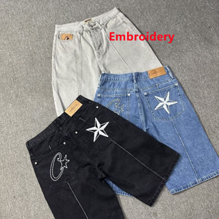 2025 ใหม่ โครเทซ ปักห้าจุดดาวกางเกงขาสั้นผ้ายีนส์-ผู้ชายฤดูร…