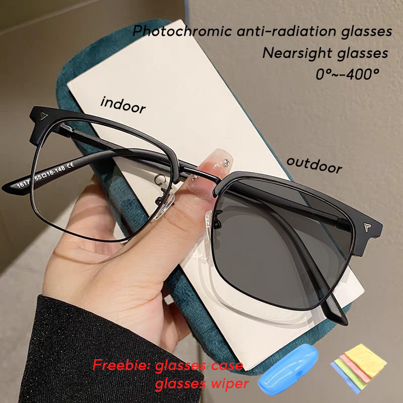 ใกล้ ป. 0°~-400° Photochromic ป้องกันรังสี Anti Blue Light แว่นตา Square Eye แว่นตาผู้ชายผู้หญิง