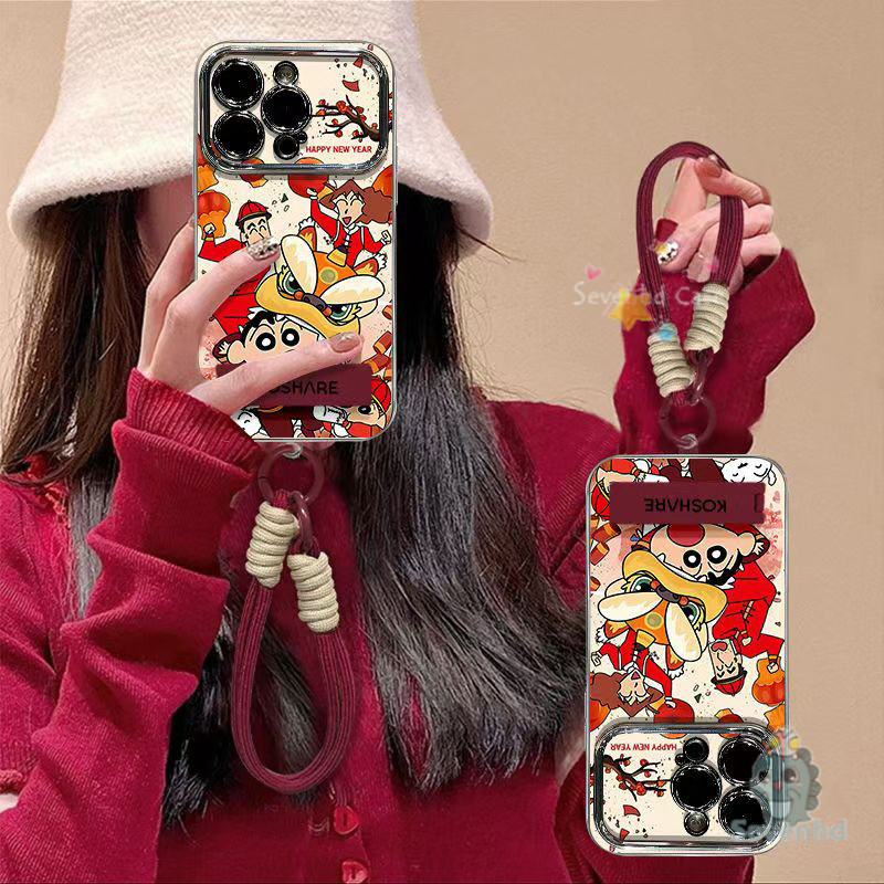 ปลอกสําหรับ ไอโฟน 11 16 7 8 6 6ส บวก 15 14 13 12 มือโปร เอ็กซ์อาร์ X Xs สูงสุด ปีใหม่เครยอนชินจังครอบครัวพรกรณีโทรศัพท์ + ผู้ถือ + เชือกเส้นเล็กชุบกันกระแทกปกหลังป้องก