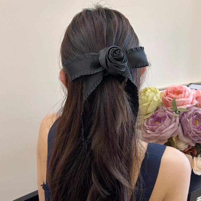 ลูกไม้สีดํา Rose แหวนผมแฟชั่นเกาหลี Elegant เชือกผมอุปกรณ์เสริมผมสําหรับผู้หญิง