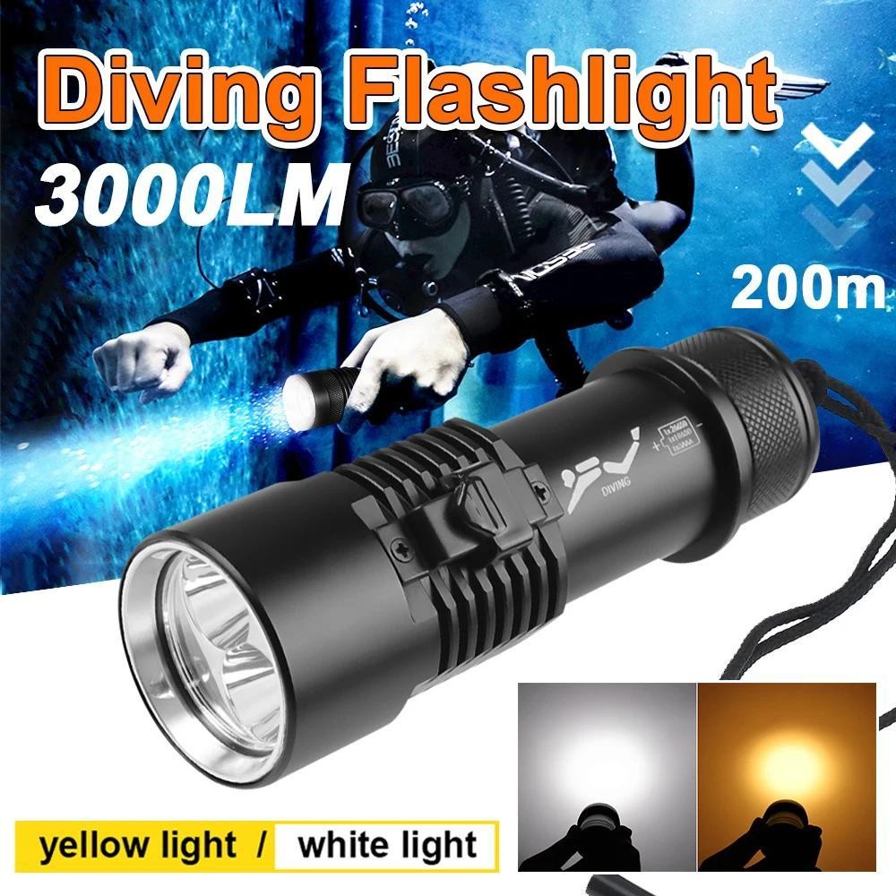Ipx8 กันน้ําไฟฉายดําน้ํามืออาชีพใต้น้ํา 200m ไฟฉายดําน้ําดําน้ําดําน้ํา XHP70.2