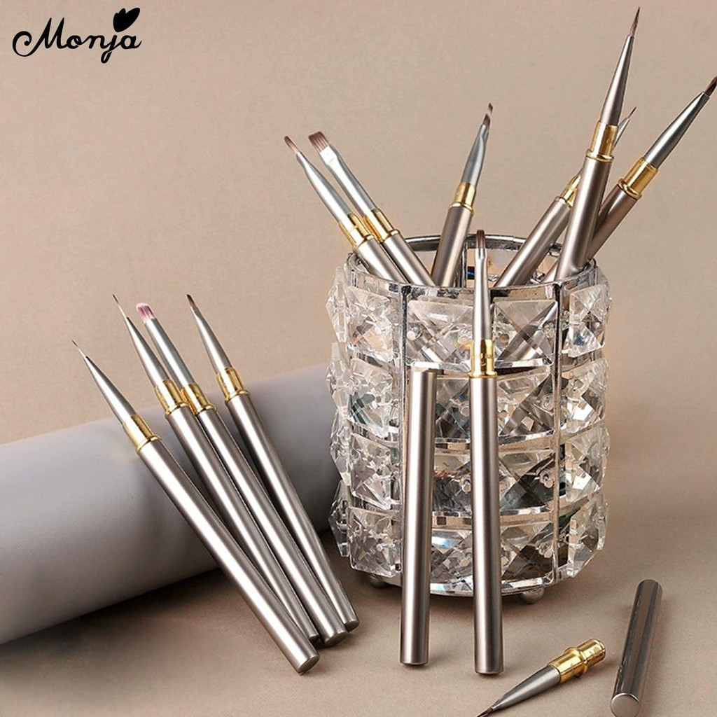 Monja เล็บแปรงลายบาง Linerภาพวาดดอกไม้ 12รูปแบบหัวแปรง Builder Gel Extension เล็บเครื่องมือ Metallic - รูปที่ 2