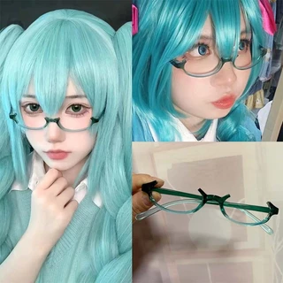 ในไทย💖แว่นตาแบบครึ่งกรอบแฟชั่นเลนส์ฟรีสไตล์ญี่ปุ่นcosplayสวมบทบาทปาร์ตี้พร็อพถ่ายภาพสําหรับนักเรียนหญิง.COD
