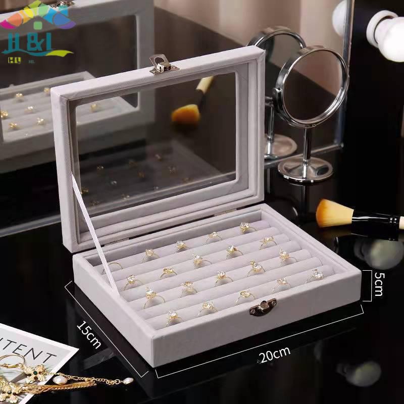 H&L Apr กํามะหยี่แหวนกล่องเครื่องประดับแสดงกรณีจัดเก็บแหวนต่างหูกล่องกันฝุ่นโปร่งใสพลิกฝากล่องเครื่องประดับ {th} - รูปที่ 6