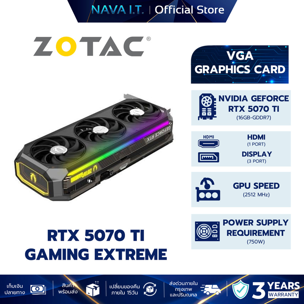 VGA การ์์ดจอ ZOTAC GAMING RTX 5070 TI AMP EXTREME INFINITY