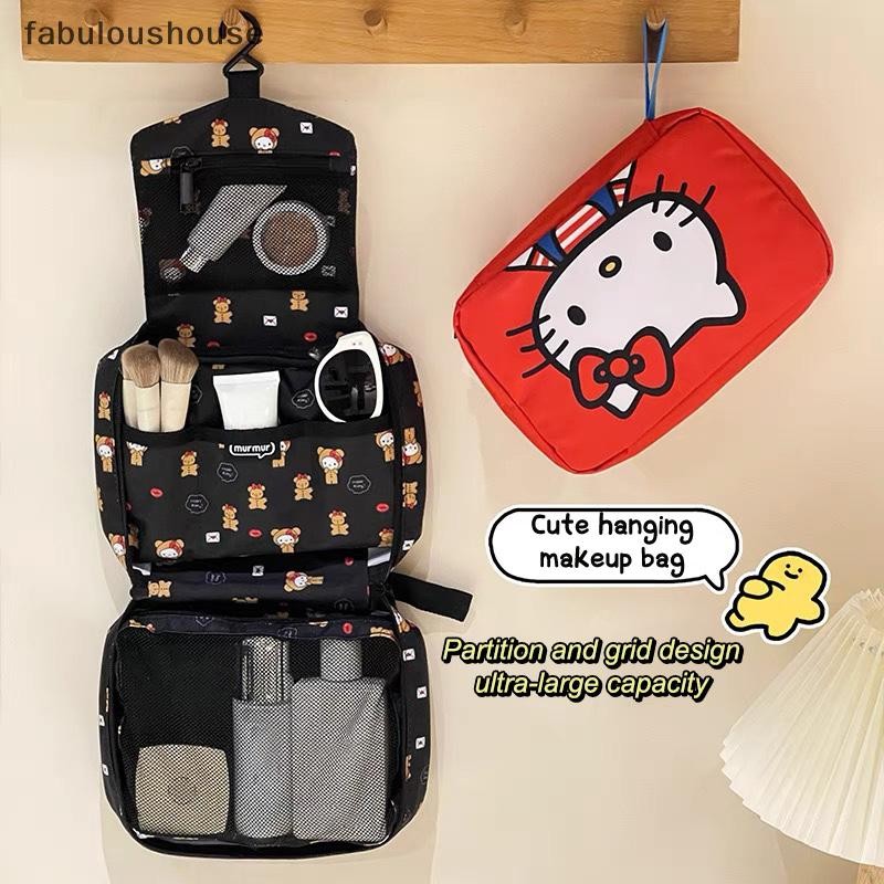 FLTH Sanrio Hello Kitty กระเป๋าเครื่องสําอางแบบพกพาพับ Travel Toiletries Storage Bag มัลติฟังก์ชั่นกันฝุ่นแขวนกระเป๋า FLTH