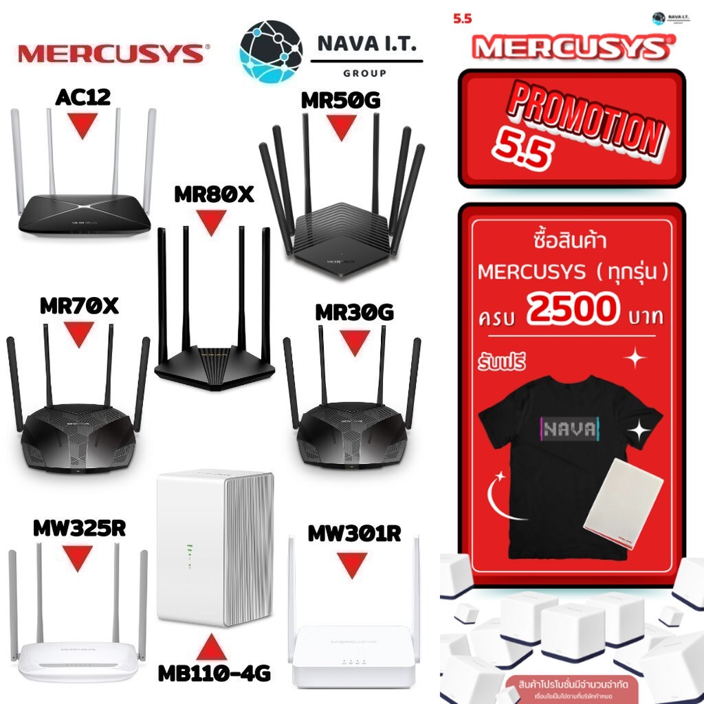 🛵มีส่งด่วน💨 MERCUSYS ROUTER (เราเตอร์) AC12 MR30G MR50G MR70X MR80X MW301R MW325R DUAL BAND ประกัน3ป